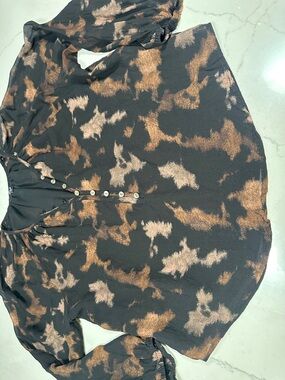 Rails Black and Brown Abstract Button-Front Blouse